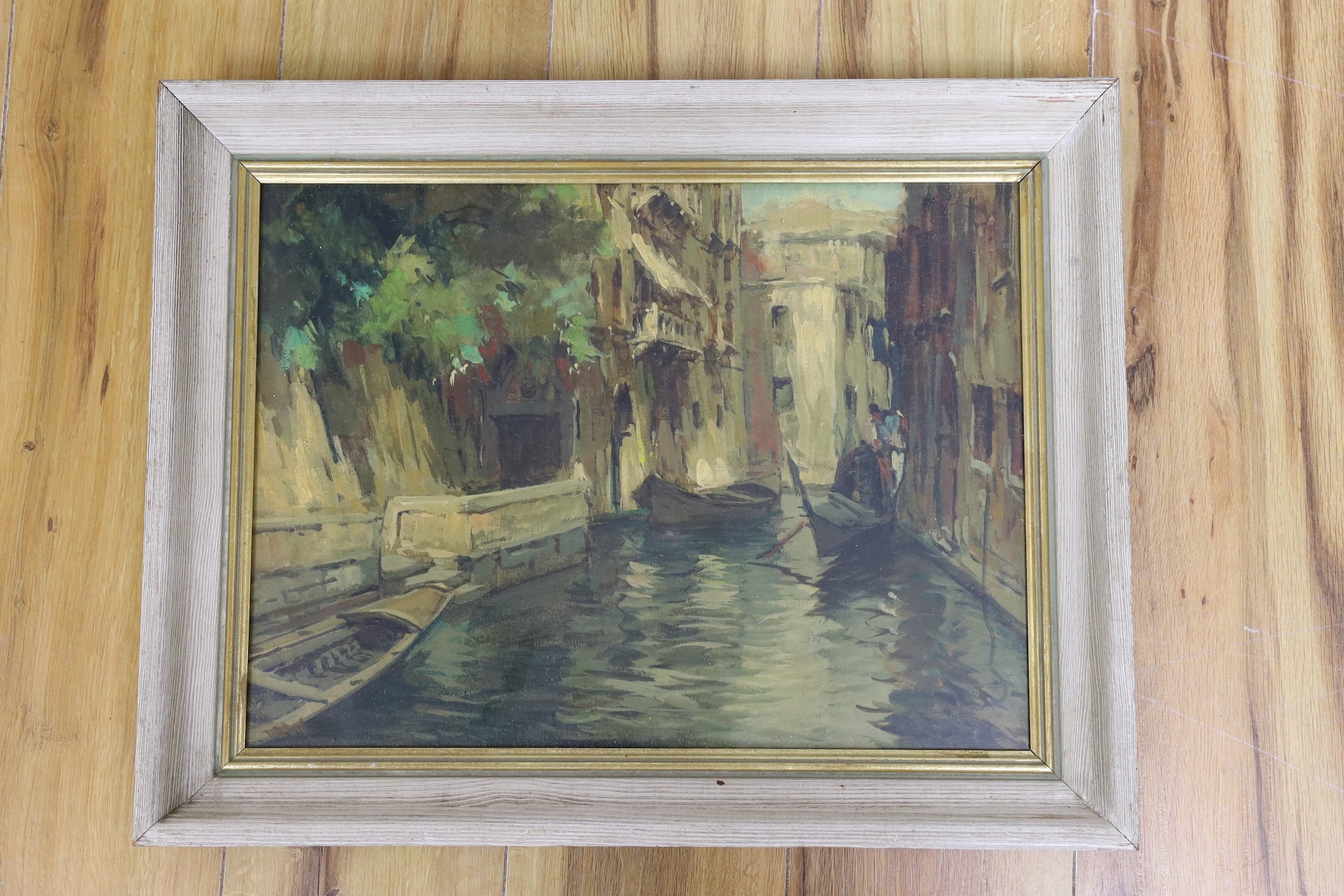 EW (Believed to be by Edward Wesson), oil on canvas, Venetian canal scene, initialled, 32 x 44cm